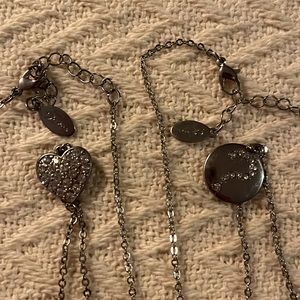 GUESS silver tone costume Diamond necklace heart pendant and logo 2 pc necklace